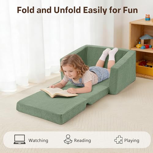2-in-1 Foldable Kids Sofa Chair, Convertible Foam Couch for Playrooms