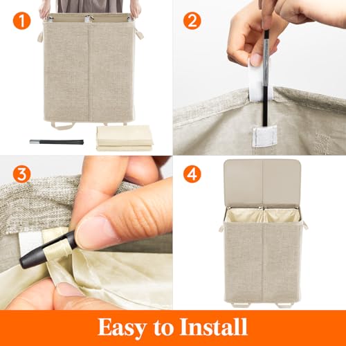 136L Double Laundry Hamper with Lid and Removable Bags - Collapsible Divider