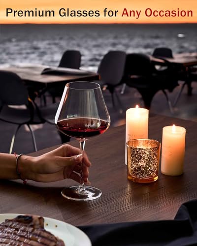 Set of 4 Hand-Blown 21 oz Crystal Burgundy Wine Glasses - Lead-Free