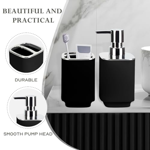2-Piece Black Bathroom Accessory Set: Soap Dispenser & Toothbrush Holder