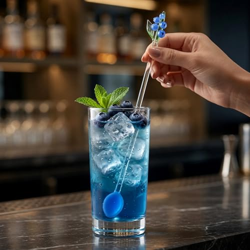 Homestia 2 Pack Glass Lily of the Valley Stirring Spoons, 7.1" Floral Cocktail & Tea Swizzle Sticks
