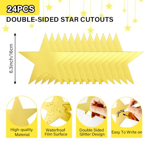 24PCS Gold Star Cutouts, 6-Inch Double-Sided Cardstock Paper Stars