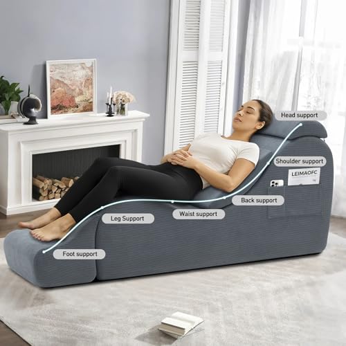 Ergonomic Yoga Chaise Lounge Chair with Ottoman and Lumbar Support