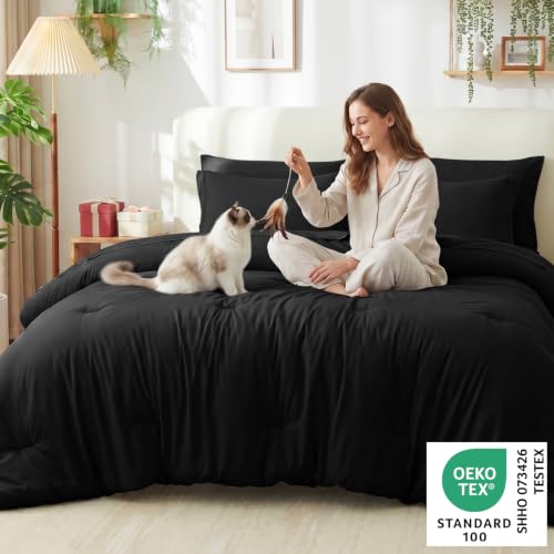 Twin XL 5-Piece Bed in a Bag Black Down Alternative Comforter Set