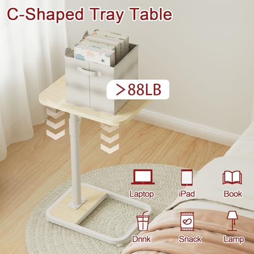 Adjustable C-Shaped Side Table with Swivel Tray for Couch and Bed