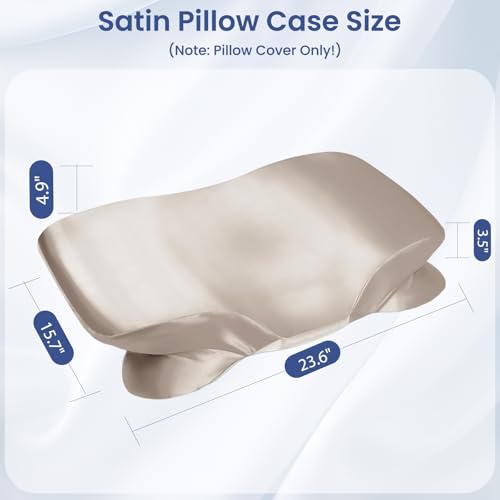 Satin Cervical Pillowcase for Contour Pillows, 24 x 16 Inch Champagne