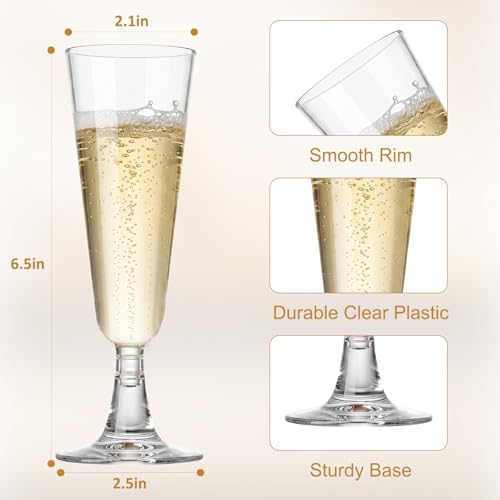 Bohiimia 40 Pack 5.5oz Clear Disposable Champagne Flutes for Parties & Events