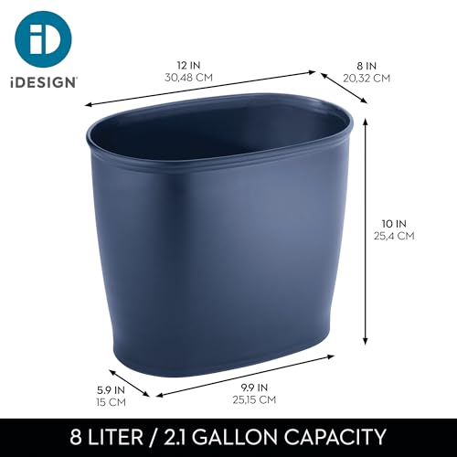 Slim Plastic Bathroom Trash Can, Navy Blue - Small 2.1 Gallon Waste Basket for Bedroom, Office, and Dorm
