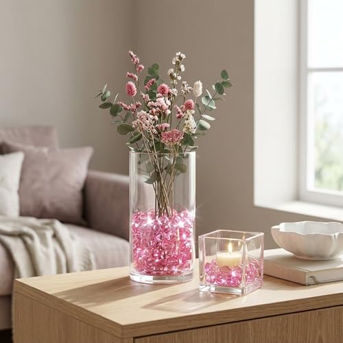 Bright Pink Acrylic Flat Marbles - 630 Pcs 0.6" Vase Fillers & Table Scatter