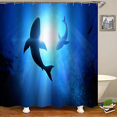 4-Piece Fantasy Shark Shower Curtain Set with Non-Slip Bath Rugs
