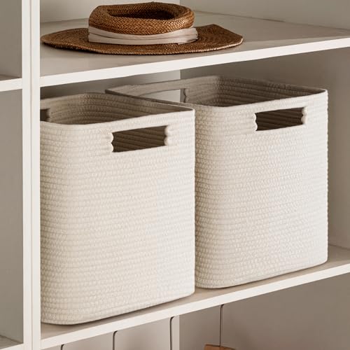 Cotton Rope Storage Cubes 4-Pack Woven Baskets for Shelves
