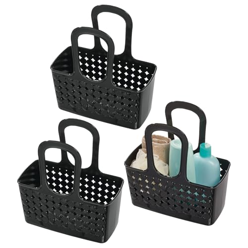 iDesign Portable Shower Tote Caddy for College Dorm or Bathroom, Set of 3, Black, Made in USA