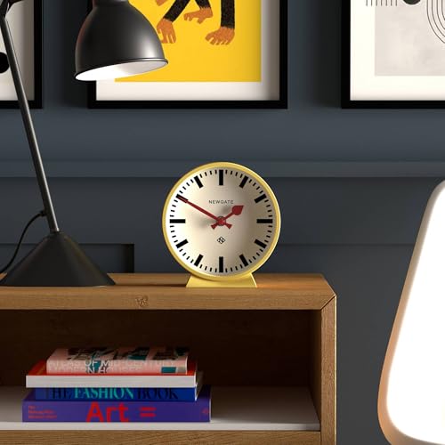 Modern Round Railway Desk Clock - Silent Quartz Yellow Table Clock