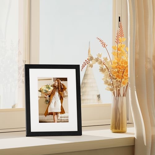 8x10 Black Picture Frames Set of 4 - Wall & Tabletop Frame with Mat