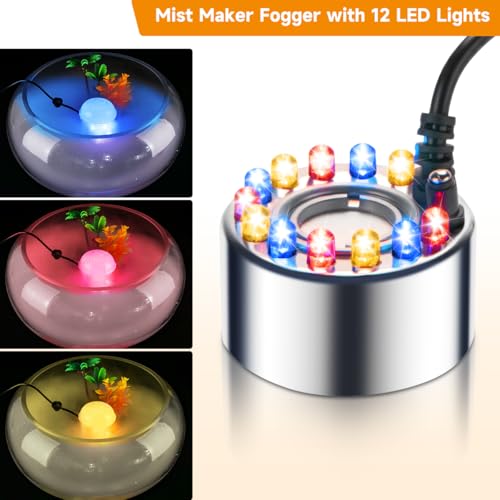 Ultrasonic Mist Maker Fogger with 12 LED Lights and Splash Guard