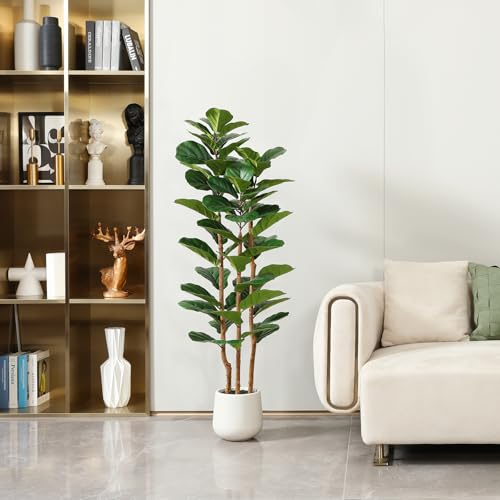 5ft Artificial Fiddle Leaf Fig Tree with White Planter