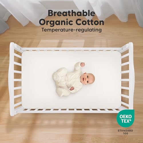 KeaBabies Organic Cotton Fitted Crib Sheets 2-Pack - Soft White