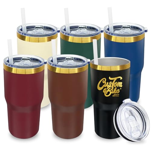 20 oz Mixed Tumbler with Lids & Straws - Metalya Stainless Steel, Gold Powder Coated (6 Pack, Mixed)