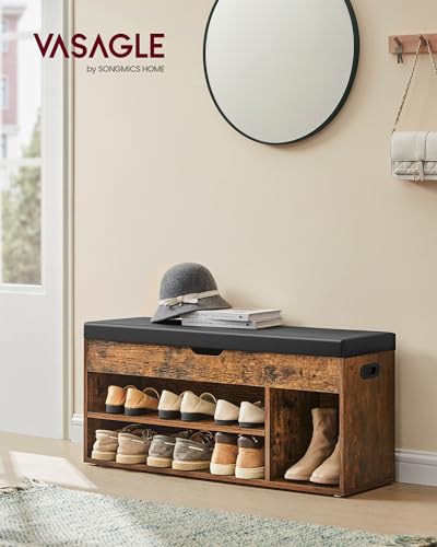 Entryway Shoe Storage Bench with Padded Cushion, 39-Inch Industrial Bench