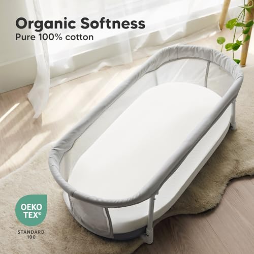 KeaBabies Organic Cotton Baby Bassinet Sheets 2-Pack Soft White