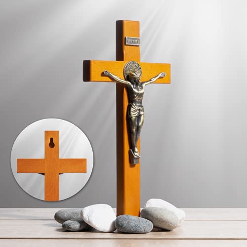 10-Inch Wooden Crucifix Wall Cross for Home Decor with Antique Gold Jesus