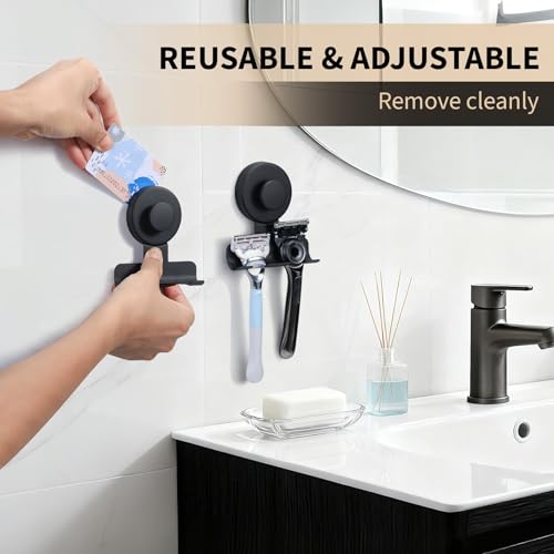 Stainless Steel Suction Cup Razor Holder - Matte Black Shower Hook (2 Pack)