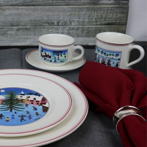 Villeroy & Boch Naif Christmas Collection Tea Cup & Saucer Set 5.75in Premium Porcelain, White, Made in Germany