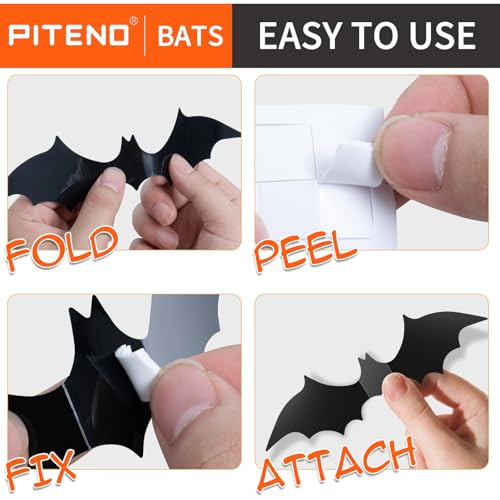140Pcs 3D Black Bat Stickers for Halloween Decor - PVC Wall Decals