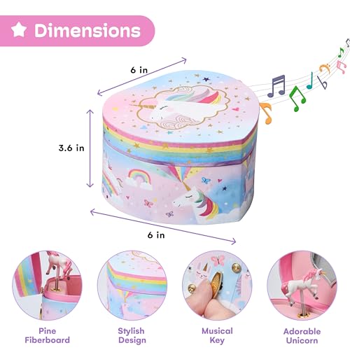 Heart-Shaped Musical Jewelry Box for Girls with Twirling Unicorn Figurine