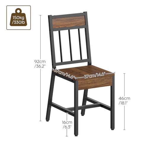 Industrial Dining Chairs Set of 4, Metal Frame Kitchen Chairs, Dark Walnut