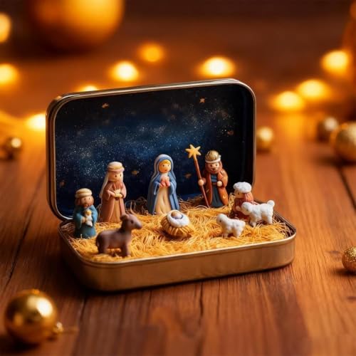 Mini Christmas Nativity Set in Tin Box - Handcrafted Pocket Scene