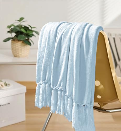 Chenille Throw Blanket 50x60, Soft Lightweight Boho Fringe Blanket