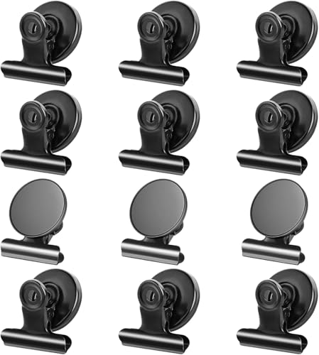 Heavy Duty Magnetic Clips (12 Pack) - Scratch-Safe Refrigerator Magnets, Black