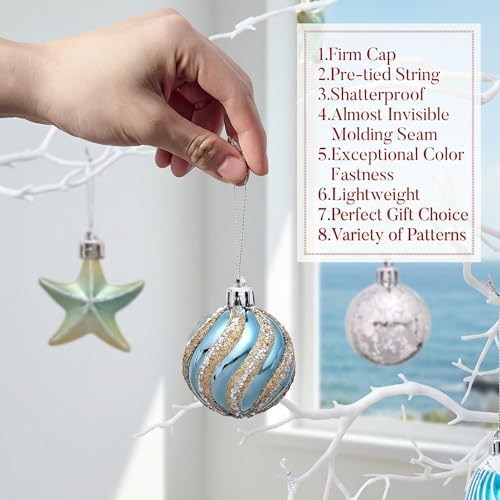 45ct Shatterproof Nautical Christmas Tree Ornaments - Ocean Coastal Beach Decor