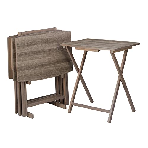 5-Piece Oversized Folding TV Tray Table Set with Storage Stand, Rustic Grey