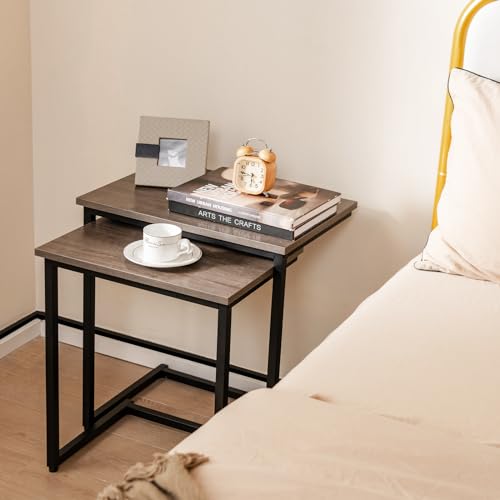 3-Piece Nesting Side Table Set, C-Shaped Wood Top End Tables for Small Spaces