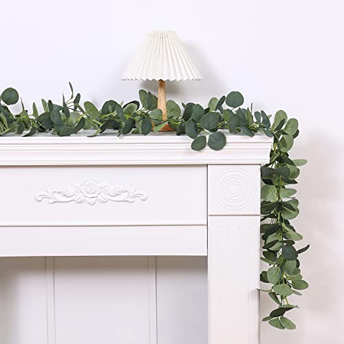 Artificial Eucalyptus Garland 12ft Set, Silk Silver Dollar Vines for Decor