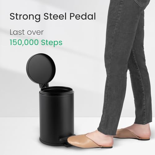Small Round Stainless Steel Step Trash Can with Soft Close Lid - 1.2 Gal