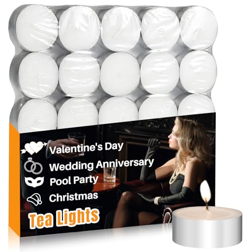 Unscented White Tea Light Candles - 25 Pack Smokeless Tealights in Aluminum Cups