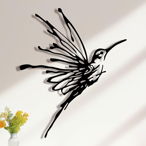 3D Metal Hummingbird Wall Art - Weatherproof Black Outdoor Garden Decor
