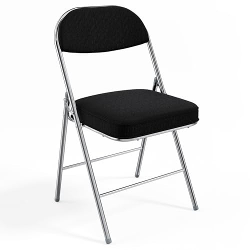 Padded Folding Chair with Corduroy Fabric Seat, Metal Frame, 350 lbs Cap