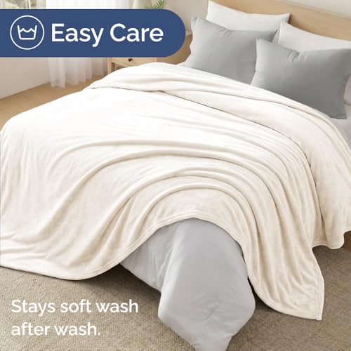 CGK Unlimited Ultra Soft Fleece Throw Blanket - All-Season Cream Cozy Bedding