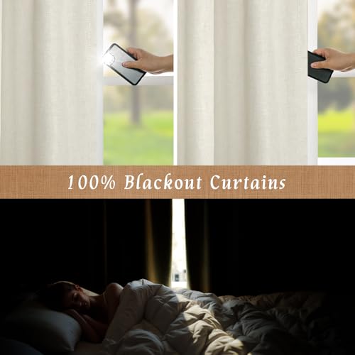 100% Blackout Linen Textured Thermal Curtains - 52x63 In, Set of 2 (Ivory)