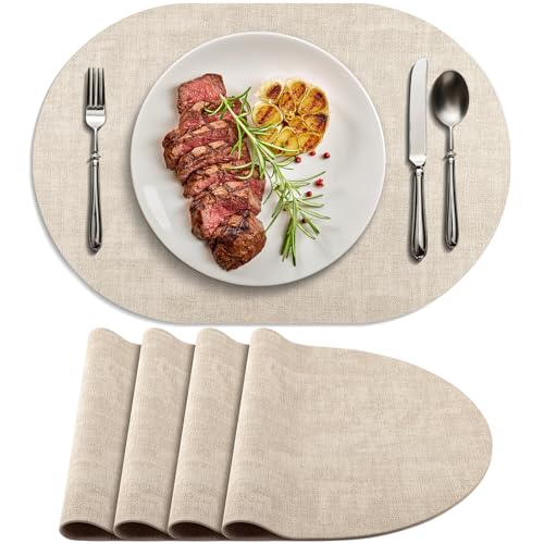 Oval Faux Leather Placemats Set of 4, Heat Resistant & Waterproof Table Mats