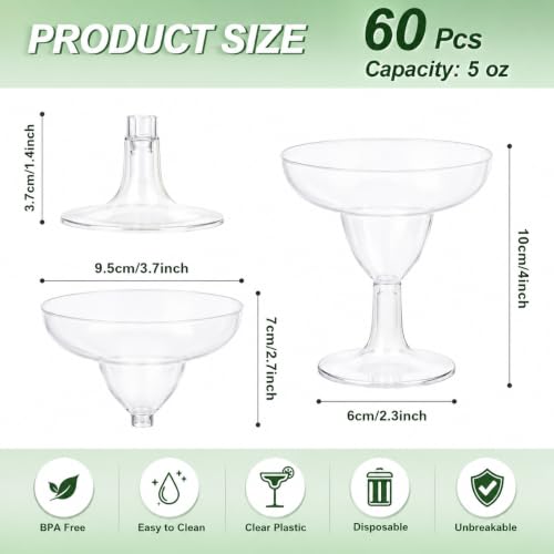 60 Pack Disposable Plastic Margarita Glasses 5 oz for Parties & Events