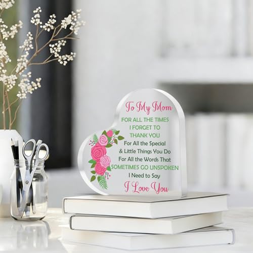 I Love You Gifts for Mom - Heart Shaped Acrylic Plaque from Daughter & Son