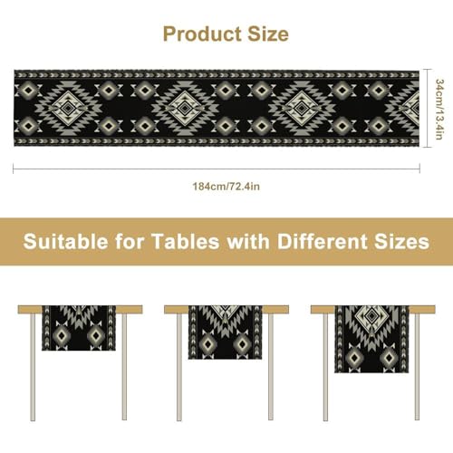 GMLOV 13x60in Black Aztec Table Runner Ethnic Southwest Geometric Tribal Home Decor
