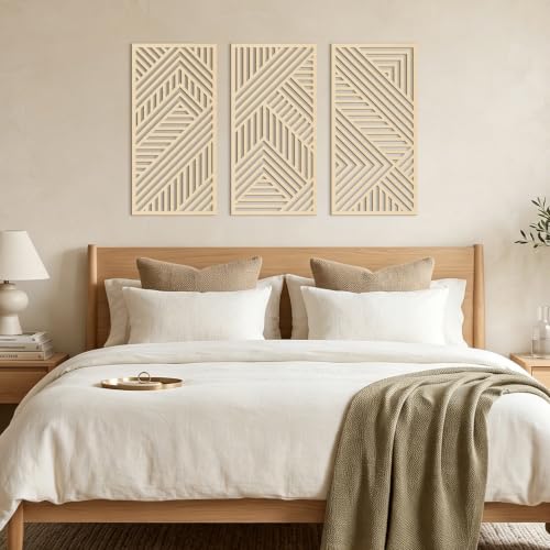 Large Boho Wood Wall Art Set - 16x32 Inch Minimalist Geometric Decor