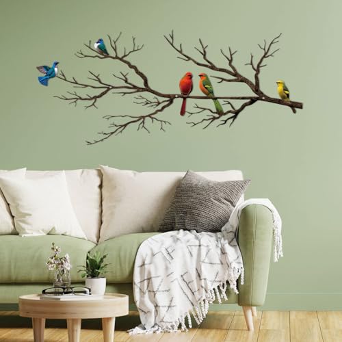 Large Metal Bird Branch Wall Art Silhouette for Indoor and Outdoor Decor