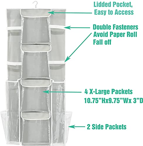 Double-Sided Hanging Gift Wrap Organizer with Pockets, Gray